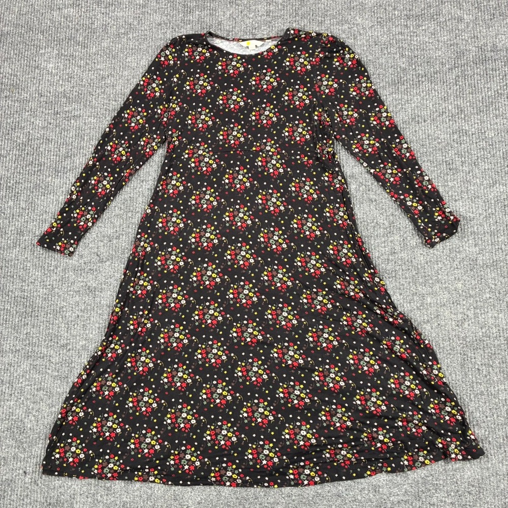 Boden Womens 8P Petite Black Floral Long Sleeve Midi Dress Fit Flare UK 12P